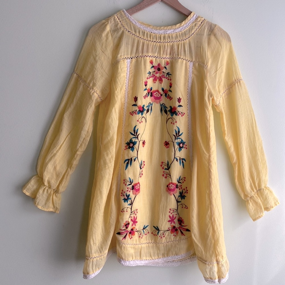 Umgee Floral Embroidered Boho Loose Fit Ruffle Sleeve Mini Dress